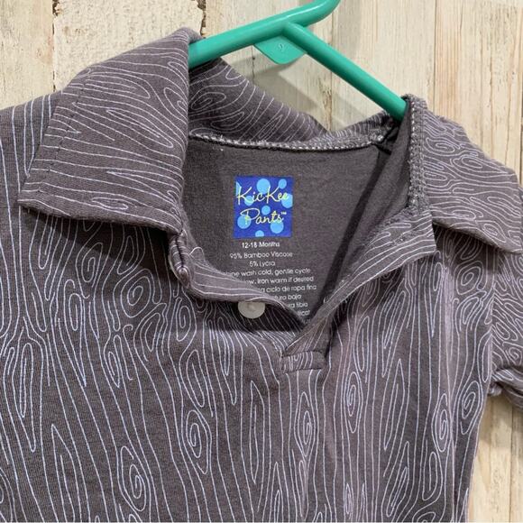 Kickee Pants Gray Wood Grain Long Sleeve Collared Shirt Bamboo - Picture 2 of 4